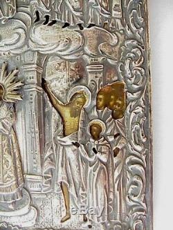 1843 year RUSSIAN MSTERA ROYAL IMPERIAL ICON 84 SILVER OKLAD, POKROV MOTHER GOD