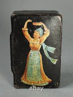 1850s Antique Imperial Russian Hand-painted Papier-Mache Snuff Lacquer Box Girl