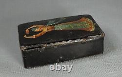 1850s Antique Imperial Russian Hand-painted Papier-Mache Snuff Lacquer Box Girl