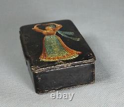 1850s Antique Imperial Russian Hand-painted Papier-Mache Snuff Lacquer Box Girl