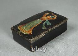 1850s Antique Imperial Russian Hand-painted Papier-Mache Snuff Lacquer Box Girl