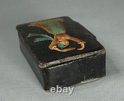 1850s Antique Imperial Russian Hand-painted Papier-Mache Snuff Lacquer Box Girl