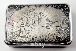 1874 Imperial Russian Niello Solid Silver Cigarette Case 84 With Troika Scene