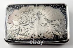1874 Imperial Russian Niello Solid Silver Cigarette Case 84 With Troika Scene