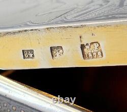 1874 Imperial Russian Niello Solid Silver Cigarette Case 84 With Troika Scene