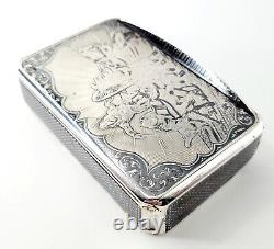 1874 Imperial Russian Niello Solid Silver Cigarette Case 84 With Troika Scene