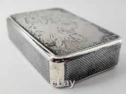 1874 Imperial Russian Niello Solid Silver Cigarette Case 84 With Troika Scene