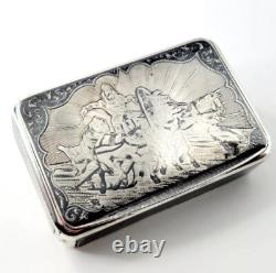 1874 Imperial Russian Niello Solid Silver Cigarette Case 84 With Troika Scene