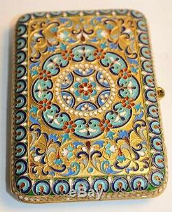 1880y. RUSSIAN ROYAL IMPERIAL TSAR CIGARETTE CASE 84 SOLID SILVER ENAMEL GOLD