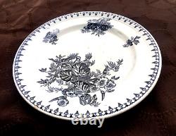 1890s Antique Imperial Russian Kuznetsov Porcelain Plate Cobalt Blue Floral