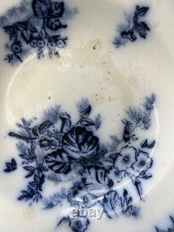 1890s Antique Imperial Russian Kuznetsov Porcelain Plate Cobalt Blue Floral 9.5