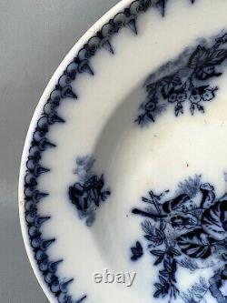 1890s Antique Imperial Russian Kuznetsov Porcelain Plate Cobalt Blue Floral 9.5