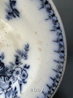 1890s Antique Imperial Russian Kuznetsov Porcelain Plate Cobalt Blue Floral 9.5