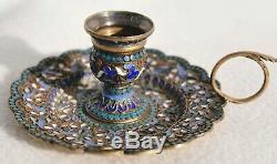 1892 Russian Royal Imperial 84 Silver Enamel Candlestick Klinger Kovsh Bowl Egg