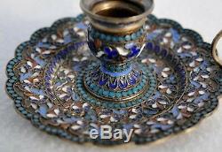 1892 Russian Royal Imperial 84 Silver Enamel Candlestick Klinger Kovsh Bowl Egg