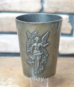 1896 Russian Tsar Nicholas II Royal Visit Paris Pewter Beaker Cup Nike Goddess