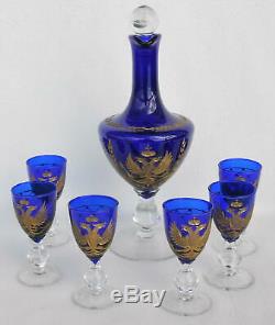 18th c. RUSSIAN IMPERIAL CARAFE COBALT GLASS GOBLETS VODKA CHALICE DISH KOVSH