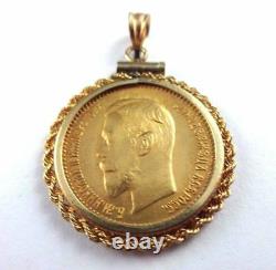 1904 Gold 5 Rouble Pendant Ruble Bezel Original Russian Imperial Antique Russia