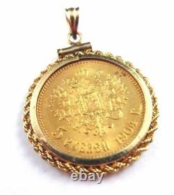 1904 Gold 5 Rouble Pendant Ruble Bezel Original Russian Imperial Antique Russia