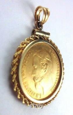 1904 Gold 5 Rouble Pendant Ruble Bezel Original Russian Imperial Antique Russia