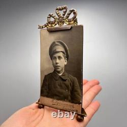 1910 Antique Imperial Russian Brass Photo Picture Frame Portrait Boy Collectible