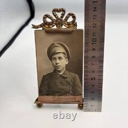 1910 Antique Imperial Russian Brass Photo Picture Frame Portrait Boy Collectible
