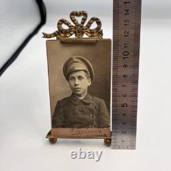 1910 Antique Imperial Russian Brass Photo Picture Frame Portrait Boy Collectible