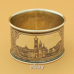 19C Antique Imperial Russian 84 Silver Napkin Ring Niello Nielli Moscow Kremlin