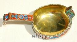19. Russian Royal Imperial 88 Silver Enamel Kovsh Bowl Spoon Gold Bucket Egg Pin