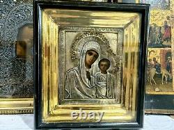 19 c. Imperial Russian silver 84 icon ikonen KAZANSKAYA Mother of God, kiot