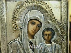 19 c. Imperial Russian silver 84 icon ikonen KAZANSKAYA Mother of God, kiot