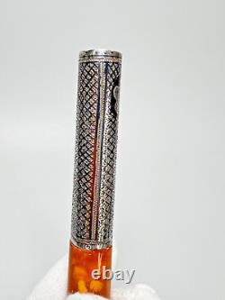 19c. Antique Imperial Russian Butterscotch Amber Silver Niello Cigarette Holder