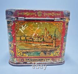 19c. Antique Imperial Russian Kusmi Tea Kousmitchof Litho Tin Caddy Box