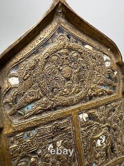 19c. Antique Imperial Russian Orthodox Traveling Bronze Icon Panel Jesus Saints