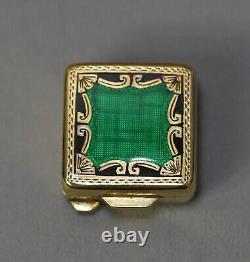 19c. Imperial Russian 84 Gild Silver Green Black Guilloche Enamel Lid Pills Box