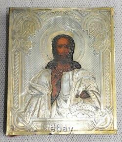 19c ORIGINAL RUSSIAN ROYAL IMPERIAL ORTHODOX ICON 84 SILVER GOLD JESUS CHRIST P