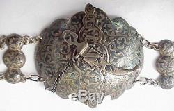 19c. RUSSIAN IMPERIAL 84 SILVER ENAMEL BELT ROYAL ANTIQUE ART KUBACHI STERLING