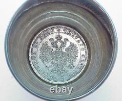 19c. RUSSIAN IMPERIAL ROYAL 84 SILVER GOBLET CHALICE VODKA SILVER COIN CUP SHOT