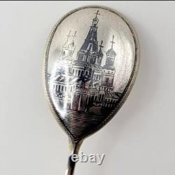 19th C IMPERIAL RUSSIAN NIELLO SPOON SOLID SILVER 84 1875-1897 SKL CITY SCENE