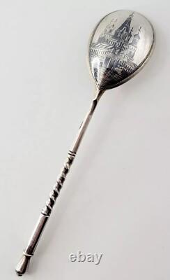 19th C IMPERIAL RUSSIAN NIELLO SPOON SOLID SILVER 84 1875-1897 SKL CITY SCENE