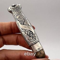 19th Original Antique Imperial Russian Pencil Crown Sterling Silver 84 Engraved