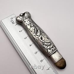 19th Original Antique Imperial Russian Pencil Crown Sterling Silver 84 Engraved