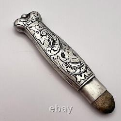 19th Original Antique Imperial Russian Pencil Crown Sterling Silver 84 Engraved