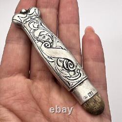 19th Original Antique Imperial Russian Pencil Crown Sterling Silver 84 Engraved