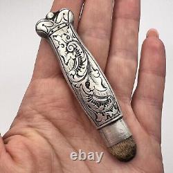 19th Original Antique Imperial Russian Pencil Crown Sterling Silver 84 Engraved