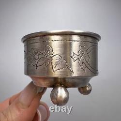 19th Original Antique Imperial Russian Silver 84 Engraved Bowl Salt Cellar 24.7g