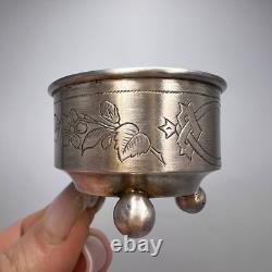 19th Original Antique Imperial Russian Silver 84 Engraved Bowl Salt Cellar 24.7g