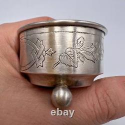 19th Original Antique Imperial Russian Silver 84 Engraved Bowl Salt Cellar 24.7g