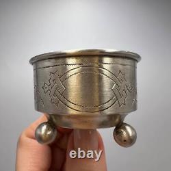 19th Original Antique Imperial Russian Silver 84 Engraved Bowl Salt Cellar 24.7g