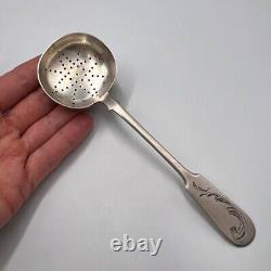 19th Original Antique Imperial Russian Silver 84 Engraved Tea Strainer Signed